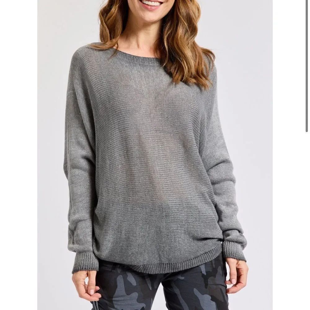NT By Amati Metallic Dolman Sleeve Boat Neck Zipper Back Sweater Size M/L